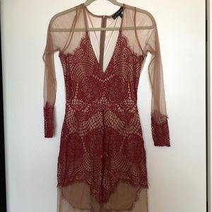 For love and lemons red lace sheer dress